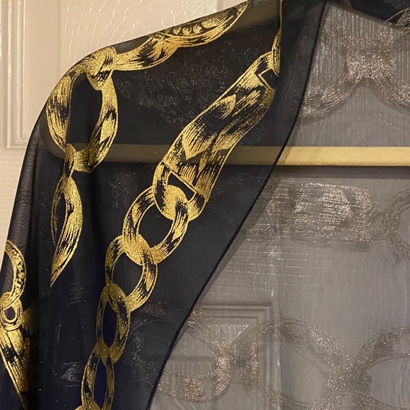 Elegant Gold and Navy Sheer Scarf - Picture 2 of 8